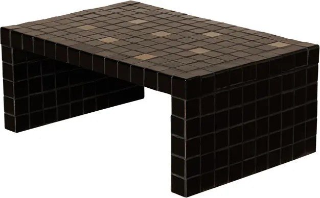 Măsuță de cafea dreptunghiulară din ceramică, negru și auriu, cu mozaic din plăcuțe aurii și laterale pline, 32 x 80 x 53 cm, „Alpha”