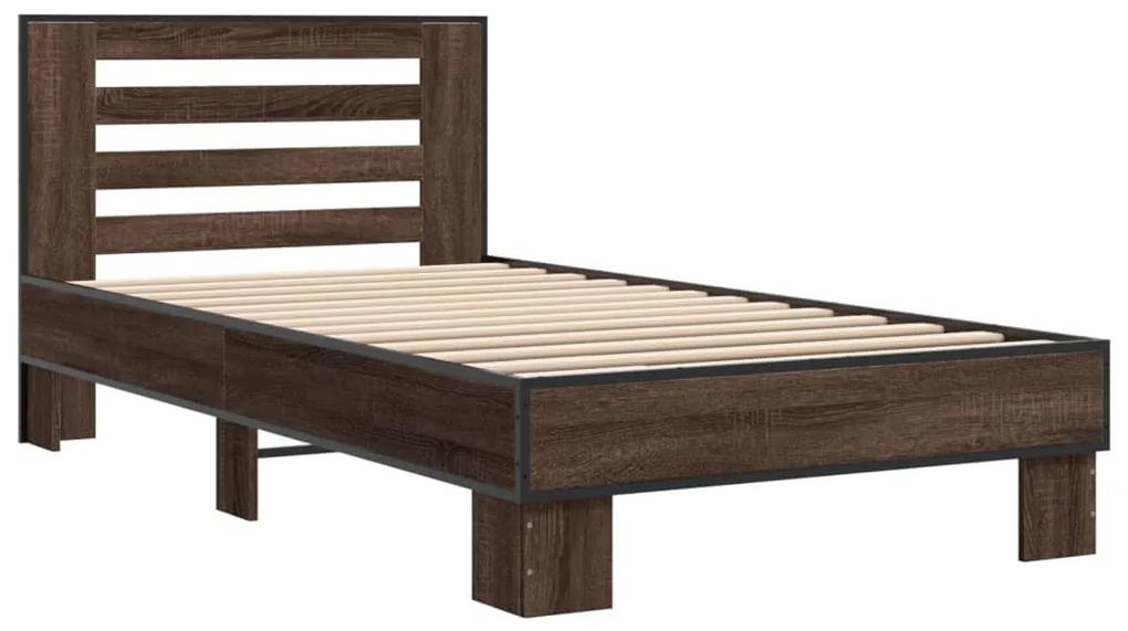 845661 vidaXL Cadru de pat, stejar maro, 75x190 cm, lemn prelucrat și metal