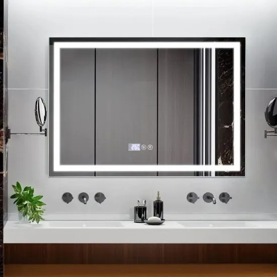 Oglinda Baie cu Led dezaburire si ceas, EsnJ49, 80x 65 cm
