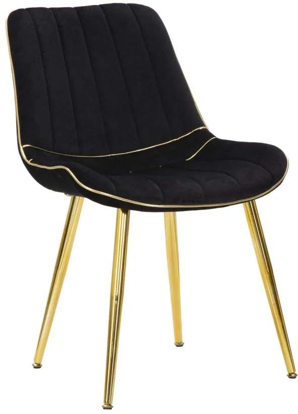 Set 2 scaune Paris, 79x51x59 cm, lemn de pin/ metal/ poliester, negru/ auriu