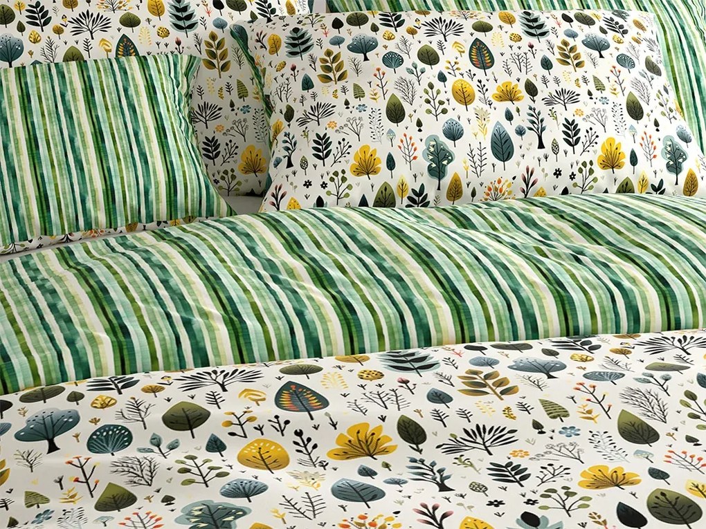 Set lenjerie de pat din polibumbac TREEVELLA POLY verde + husa de perna 45 x 45 cm GRATUIT