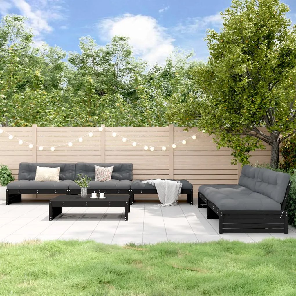 vidaXL Set mobilier grădină cu perne, 6 piese, negru, lemn masiv