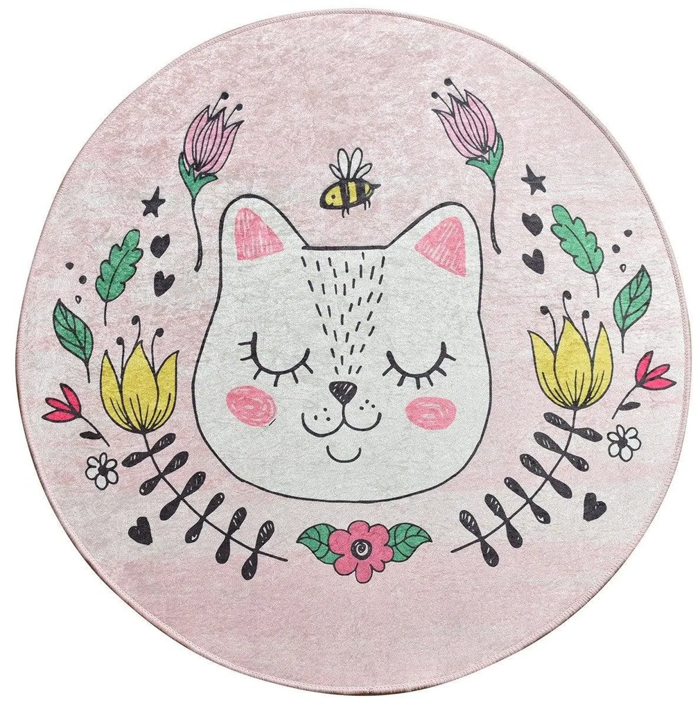 Covor de Copii Rotund Pisica Sophie, Multicolor, 200x200 cm
