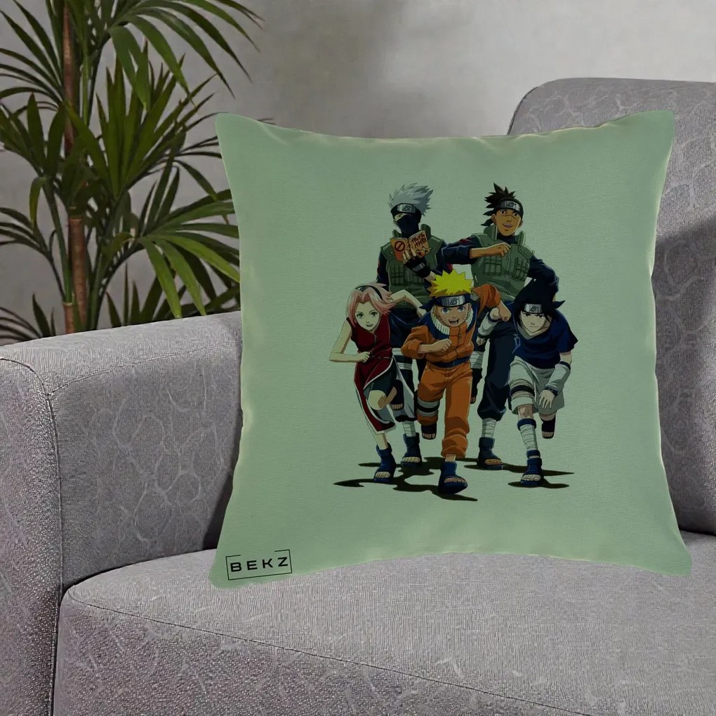 Perna personalizata Naruto Echipa 7 Kakashi Sensei, 40x40 cm cu Umplutura, Verde, BEKZ