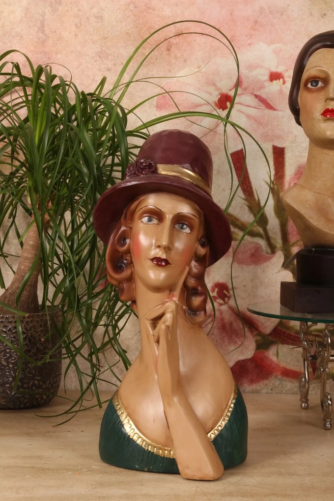 Bust decorativ din polirășină, maro, 44,5 x 20 x 12 cm, „Clio”