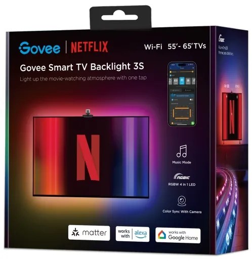 Govee Backlight 3S Netflix TV 55-65" SMART LED retroiluminare RGBICW Wi-Fi + telecomandă