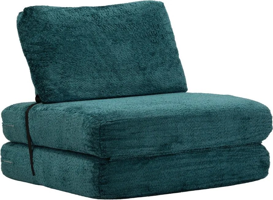 Fotoliu albastru-verde extensibil cu tapițerie din țesătură bouclé Faster – Mauro Ferretti