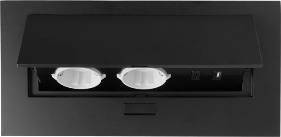 Priză încorporabilă în blat GTV, 2 prize Schuko, USB A + C, negru, 265 x130 mm L:265 mm; l:130 mm; H:110 mm, Aluminiu/ plastic, Negru