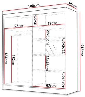 Dulap de haine cu uși culisante Bratoke III 180 (Negru + auriu) (cu oglindă). 1105688