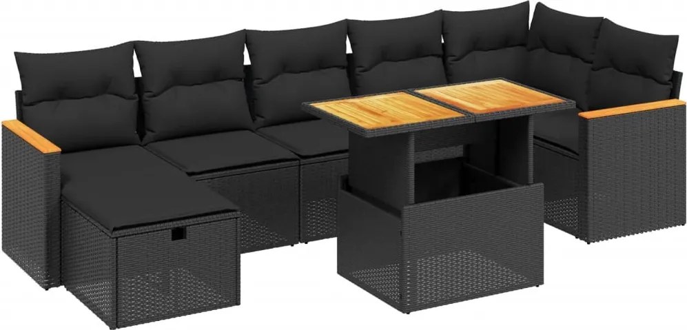 vidaXL Set mobilier de grădină cu perne, 8 piese, negru, poliratan