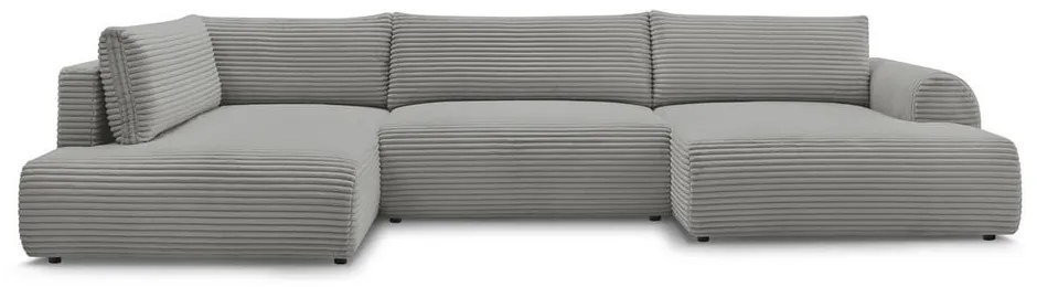 Colțar gri închis extensibil/cu spațiu de depozitare cu tapițerie din catifea reiată (cu colț pe partea stângă/în formă de "U") Lucien – Bobochic Paris