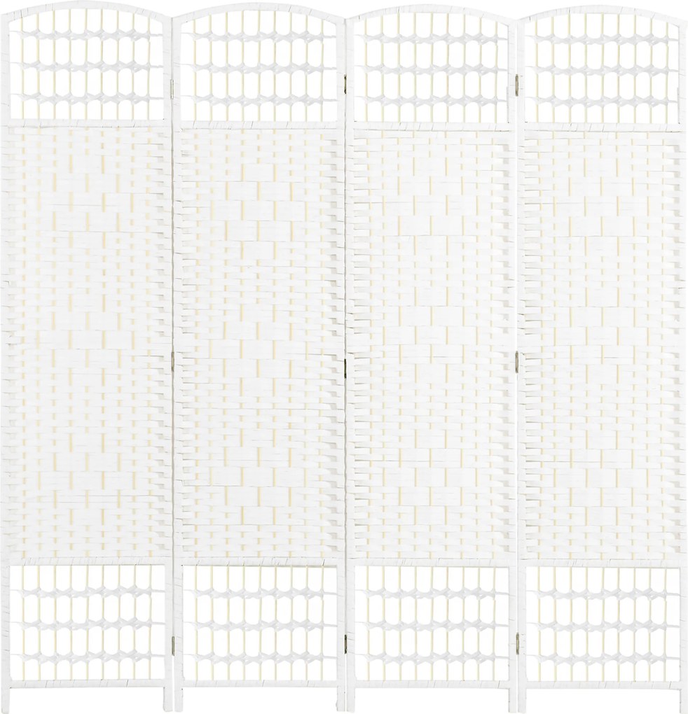 HOMCOM Paravan de Interior cu 4 Panouri Pliabile, Împletit din Sfoară de Hârtie și Lemn, 160x1,5x170 cm, Alb | Aosom Romania