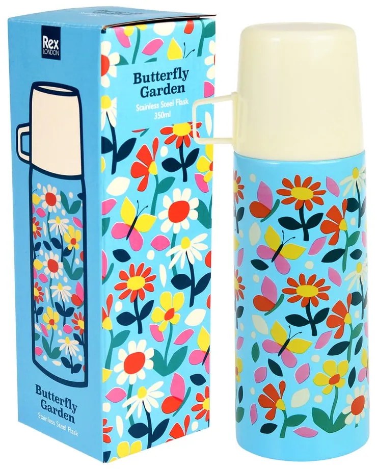 Termos albastru-crem pentru copii 350 ml Butterfly Garden – Rex London