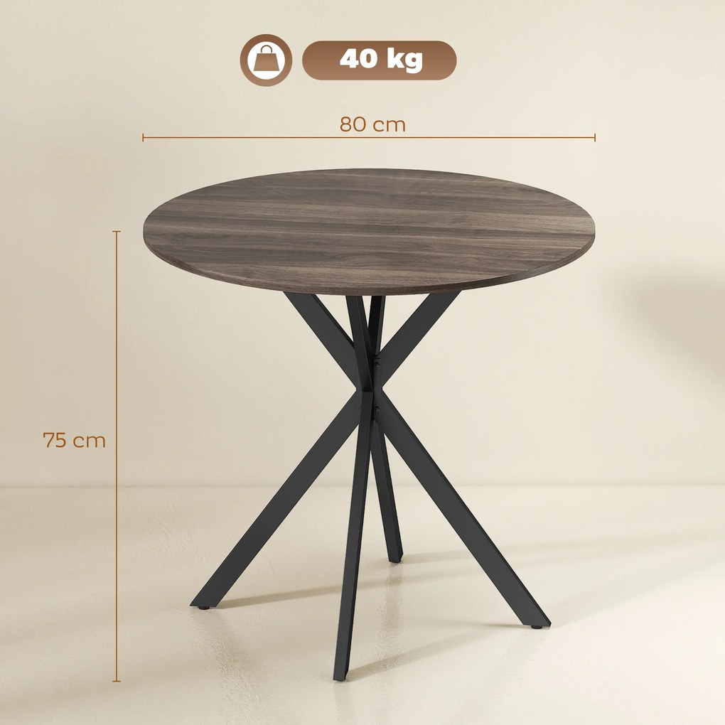 HOMCOM Masă Da Dining Rotund Stil Industrial Con Picioare în X Ø80x75 cm | Aosom Romania