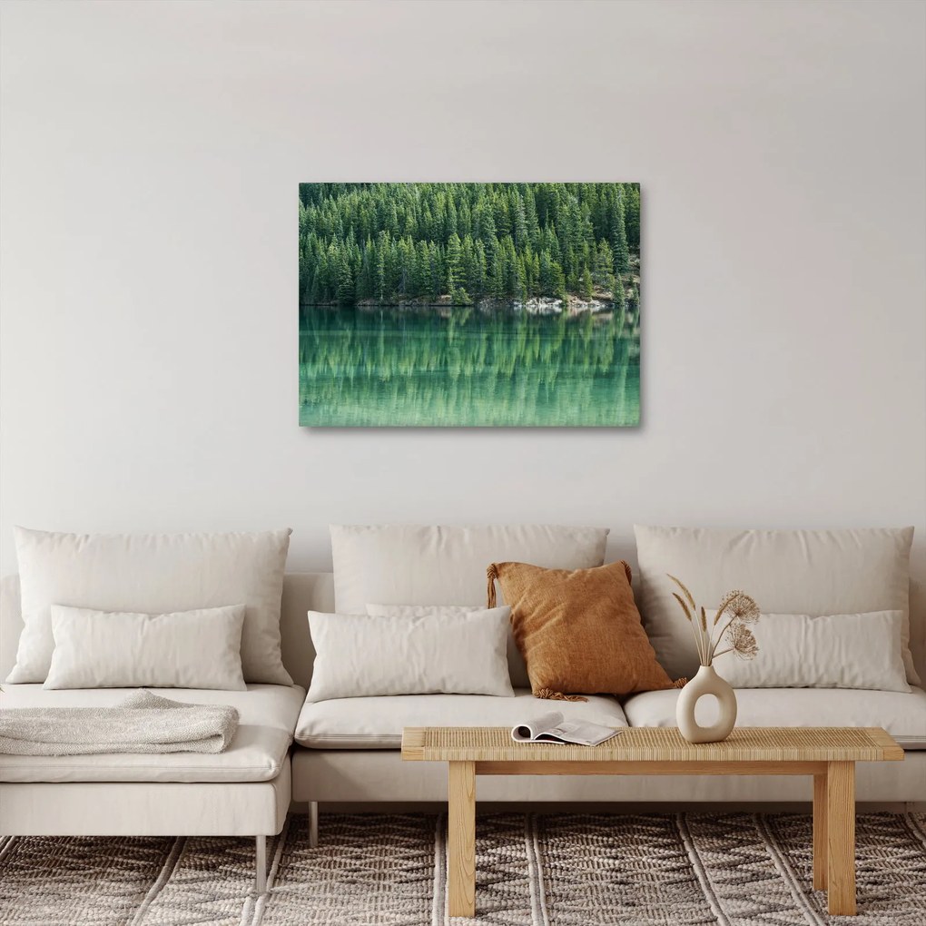 Tablou - Coniferi lângă lac (70x50 cm)