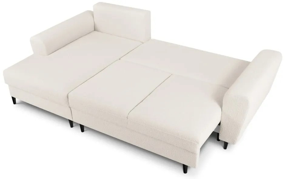 Colțar bej extensibil, cu spațiu de depozitare cu tapițerie din țesătură bouclé (cu colț pe partea stângă, cu șezlong) Kyoto – Cosmopolitan Design