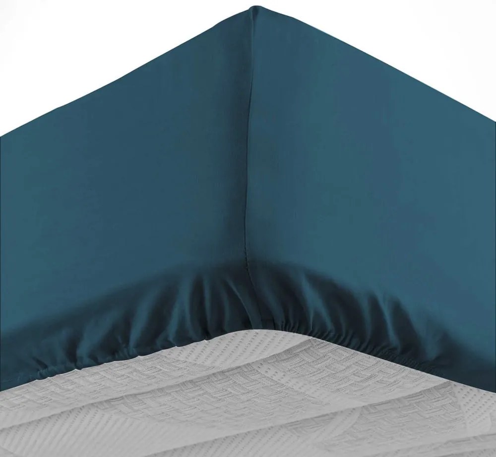 Cearceaf albastru din bumbac cu elastic 180x200 cm Lina – douceur d'intérieur