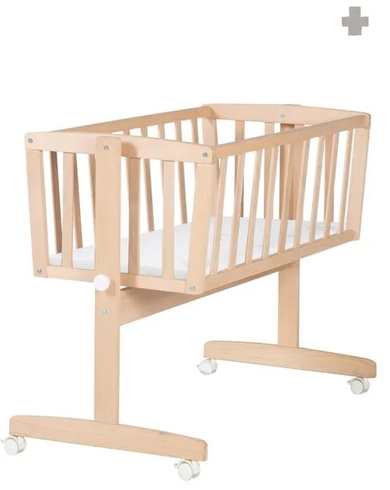 Pătuț leagăn în culoare naturală din lemn de fag cu roți/cu baldachin 40x90 cm Adam and Owl – Roba