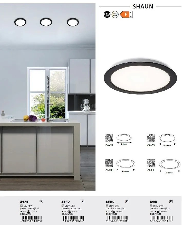 Spot LED incastrabil design modern Shaun negru 14,5cm