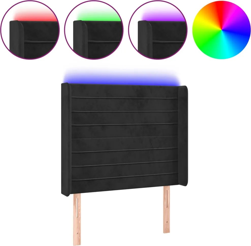 vidaXL Tăblie de pat cu LED, negru, 93x16x118/128 cm, catifea