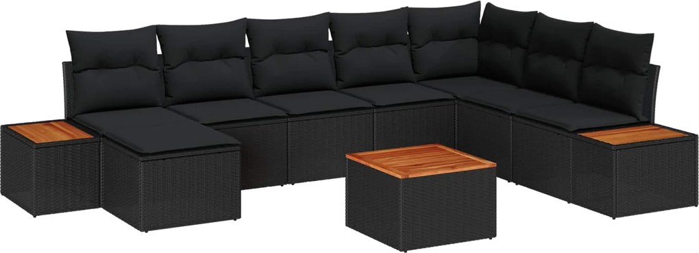 vidaXL Set de canapele pentru grădină cu pernă 9 pcs Negru Rattan poli