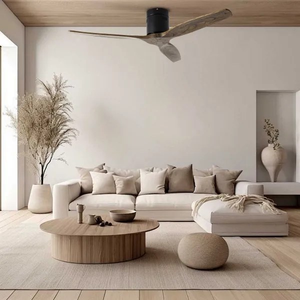 ZEVENTI - Ventilator de tavan SPELLO Wi‑Fi Tuya, negru/stejar + telecomandă