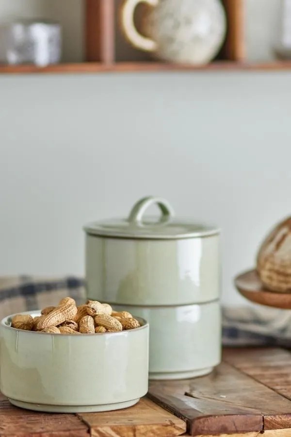 Borcan verde cu capac din ceramică galzurata, "Ebba"