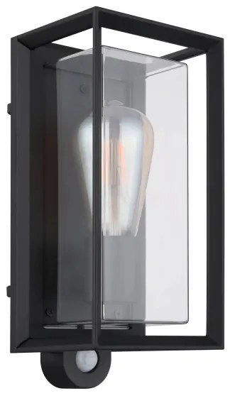 Aplică de exterior cu senzor Globo 31982SS LOGANA 1xE27/60W/230V IP44 negru