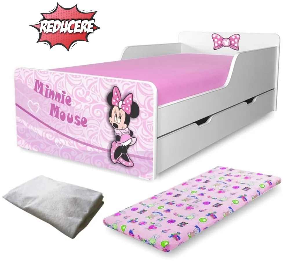 Pachet Promo Pat Start Minnie 2-12 ani cu saltea Norisor + husa impermeabila + sertar - PC-P-PR-MIN-SRT-80