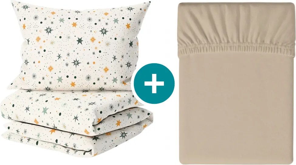 Set lenjerie de pat creponata ASTORIA POLY crem + cearsaf Jersey 90 x 200 cm cappuccino, pat simplu