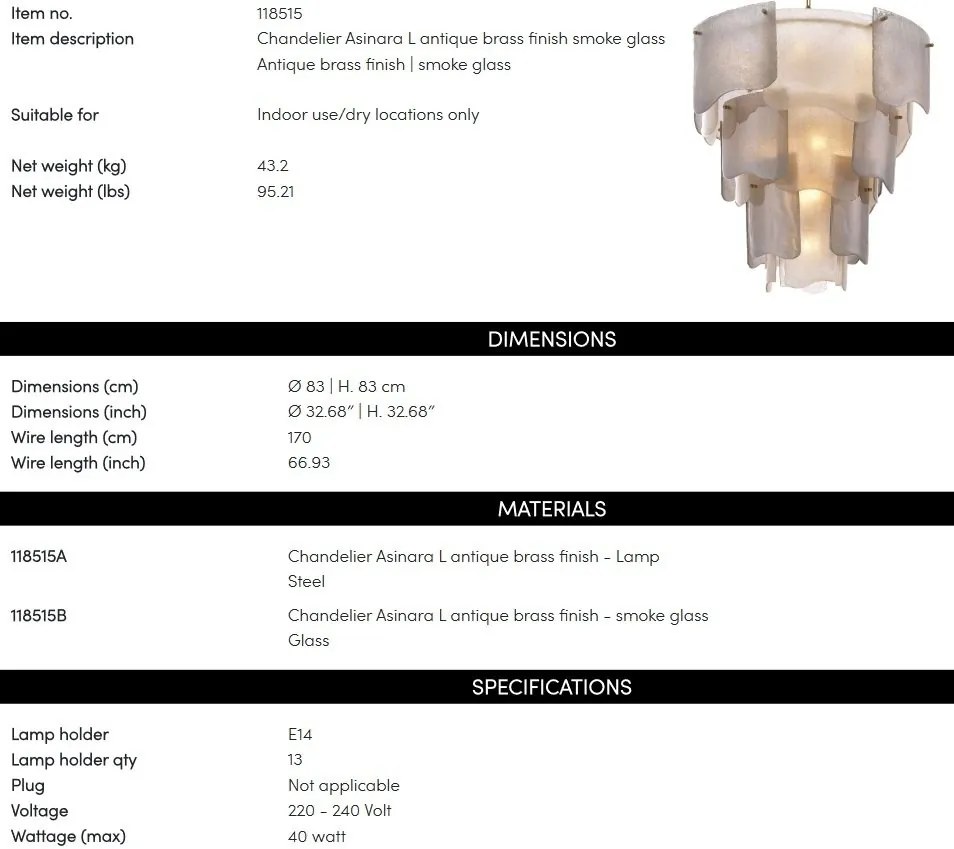 Candelabru LUX design deosebit Asinara L, sticla fumurie