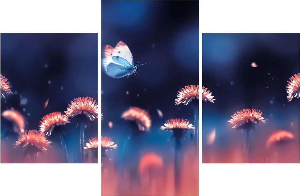 Tablou cu păpădii cu fluture albastru (90x60 cm)