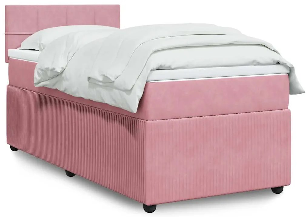 vidaXL Pat box spring cu saltea, roz, 80x200 cm, catifea