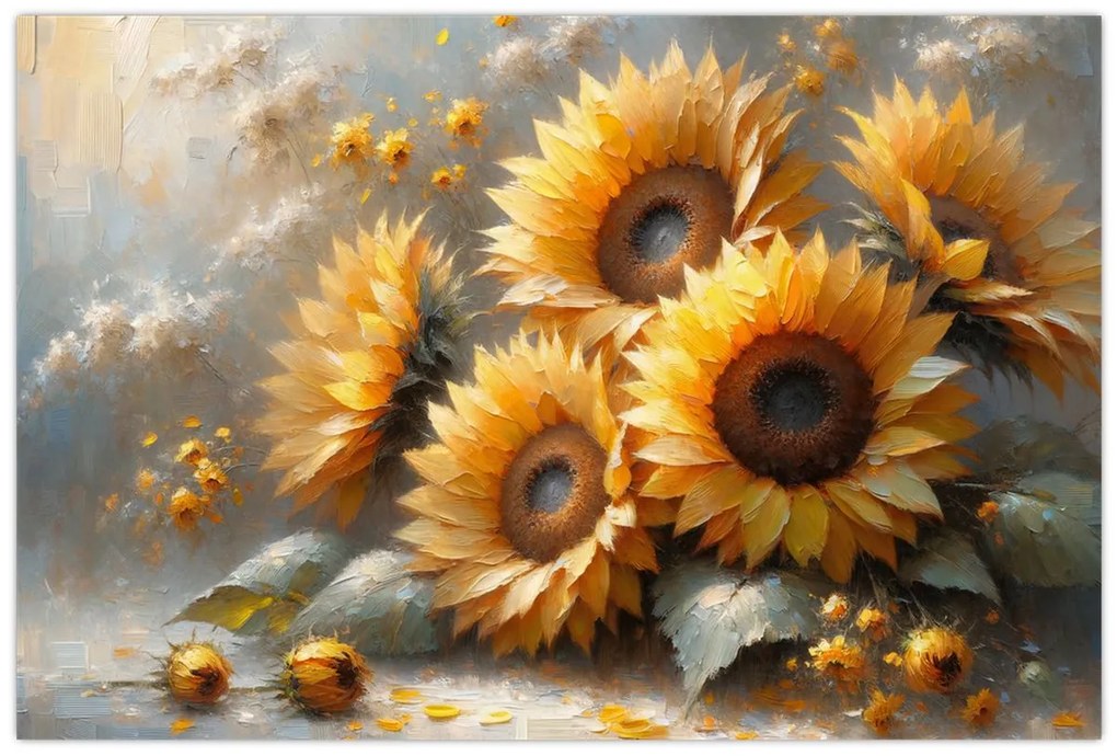Tablou - Pictură cu floarea-soarelui (90x60 cm)