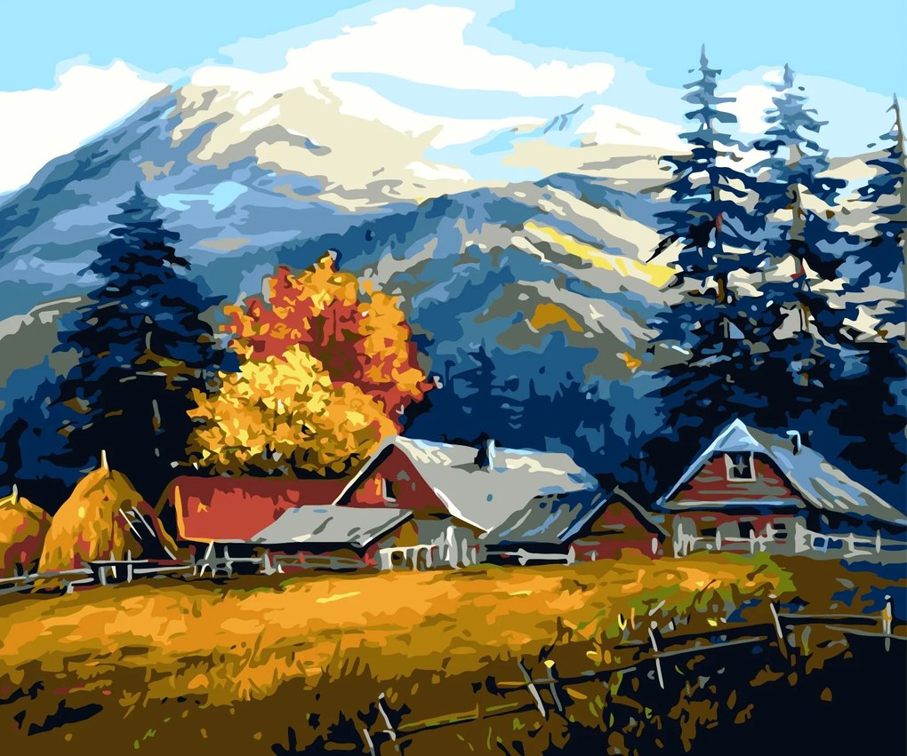 Pictura pe numere cu un cadru "Case la munte" 50x40 cm