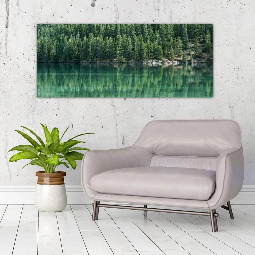 Tablou - Coniferi lângă lac (120x50 cm)