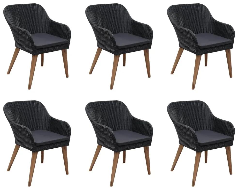 Set mobilier de exterior cu perne, 7 piese, negru, poliratan Negru, 7