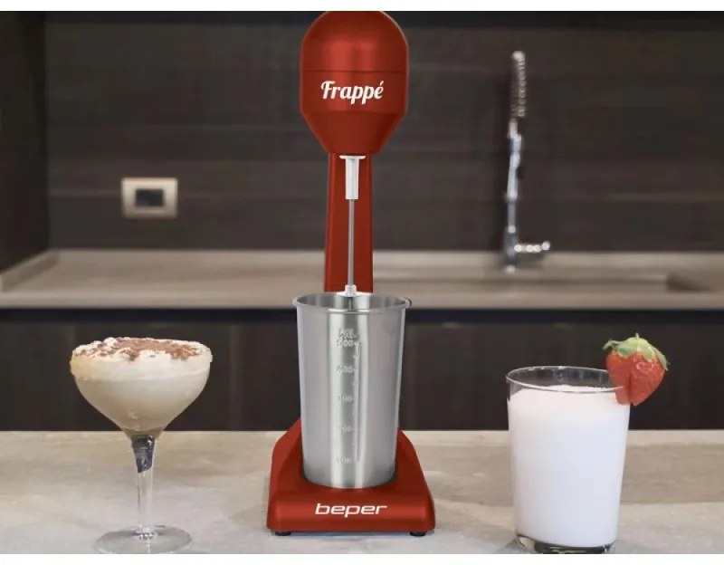 Mixer frappe Beper BP.690, 100W, 500 ml, 2 viteze, Mixer Inox, Rosu/inox