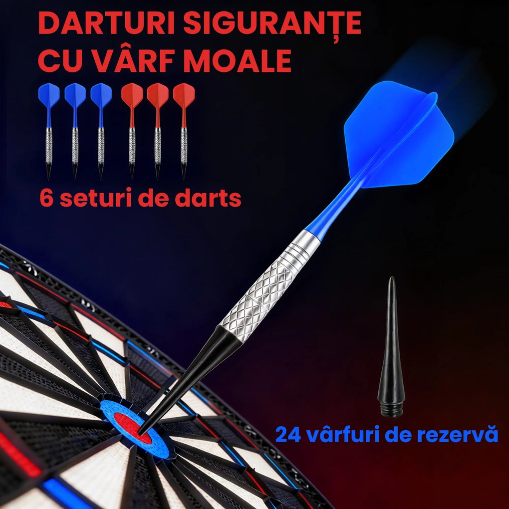 SPORTNOW Țintă Electronică pentru Darts, 6 Săgeți și Display LCD, pentru 8 Jucători, 18 Jocuri și 159 de Variante | Aosom Romania