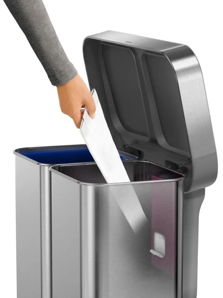 Simplehuman Coș de gunoi cu pedală pentru sortareadeșeurilor, 58 l, oțel periat, FPP