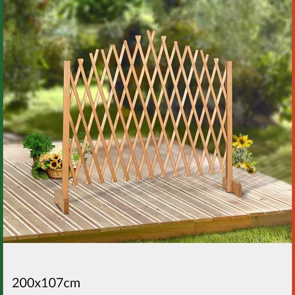 Grilaj din lemn ROSEMARY pentru flori, 200x107cm, maro natural Gardebruk