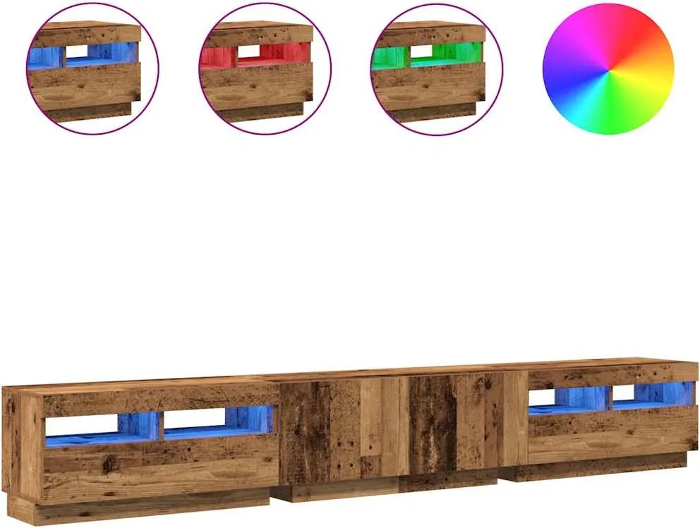 vidaXL Dulap TV cu lumini LED lemn vechi 260x35x40 cm lemn prelucrat