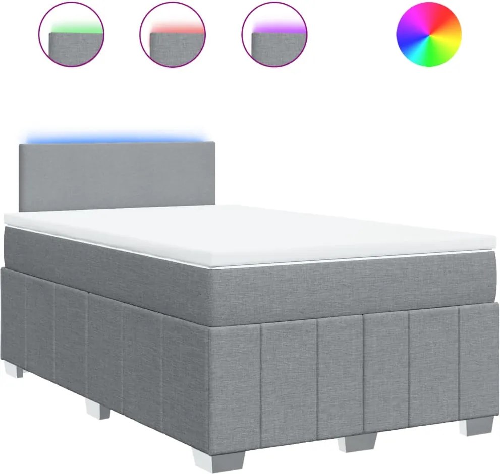 vidaXL Pat box spring cu saltea, gri deschis, 120x190 cm, textil
