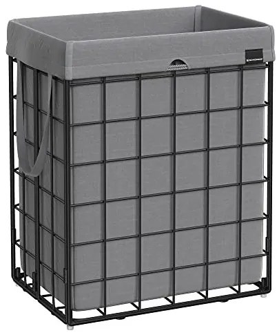 Cos de rufe pliabil cu sac detasabil, metal / textil, gri / negru, Songmics