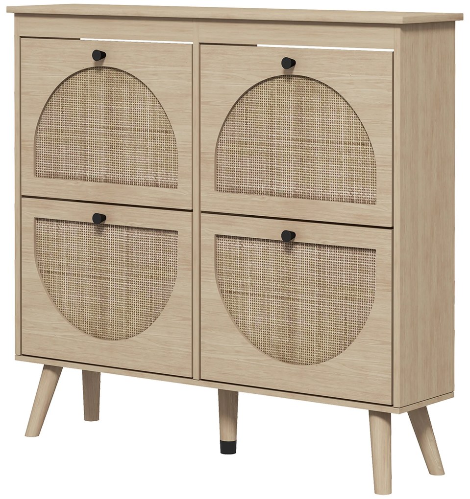 HOMCOM Pantofar 4 clapete 20 perechi raft reglabil stil boem picioare lemn masiv 105 x 24 x 97,5 cm natural | Aosom Romania