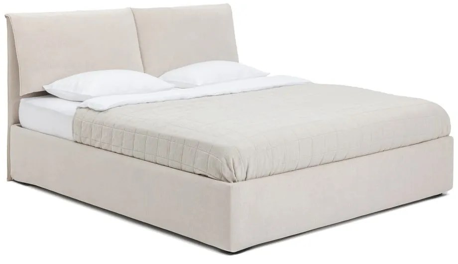 Pat matrimonial bej tapițat cu spațiu de depozitare cu somieră 180x200 cm Thessa Pillow – Bonami Selection