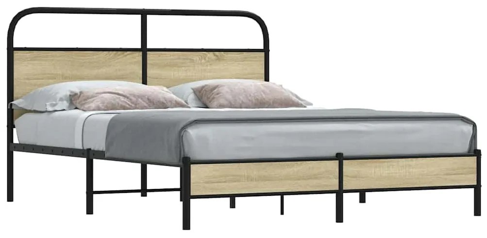vidaXL Cadru de pat fără saltea 150x200cm Lemn prelucrat stejar Sonoma