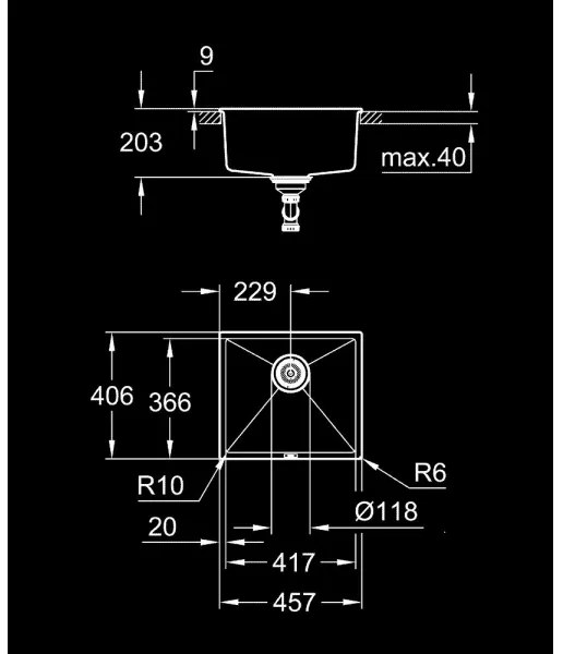 GROHE 31653AP0 - Chiuvetă K700U 457 × 406 mm, piatră/negru