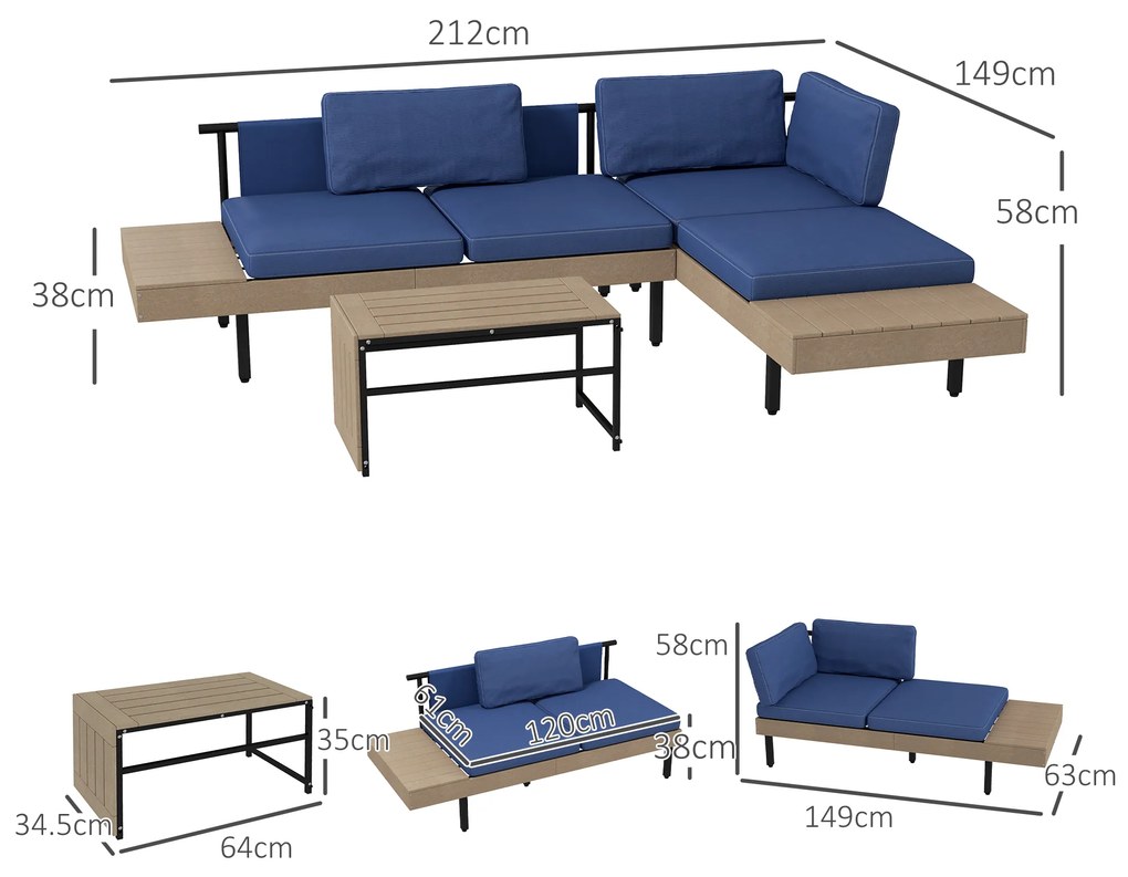 Outsunny Set de Mobilier de Gradina cu 3 Piese, cu Canapea | Aosom Romania