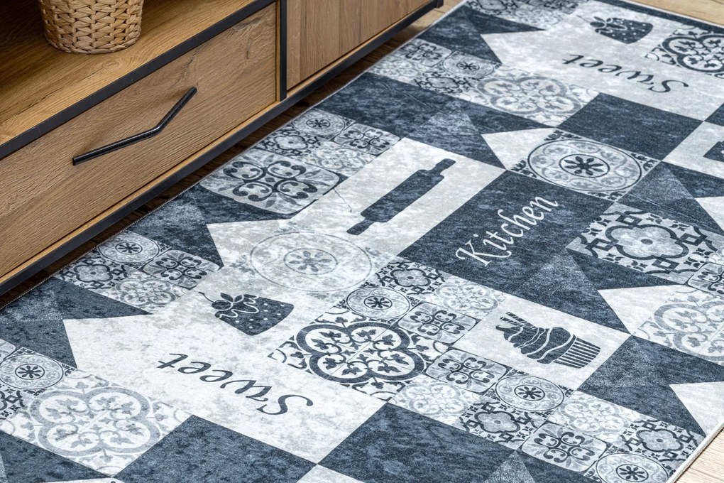 ANDRE 44211 covor lavabil gresii de Lisbona, bucatarie, anti-alunecare - gri / argintiu